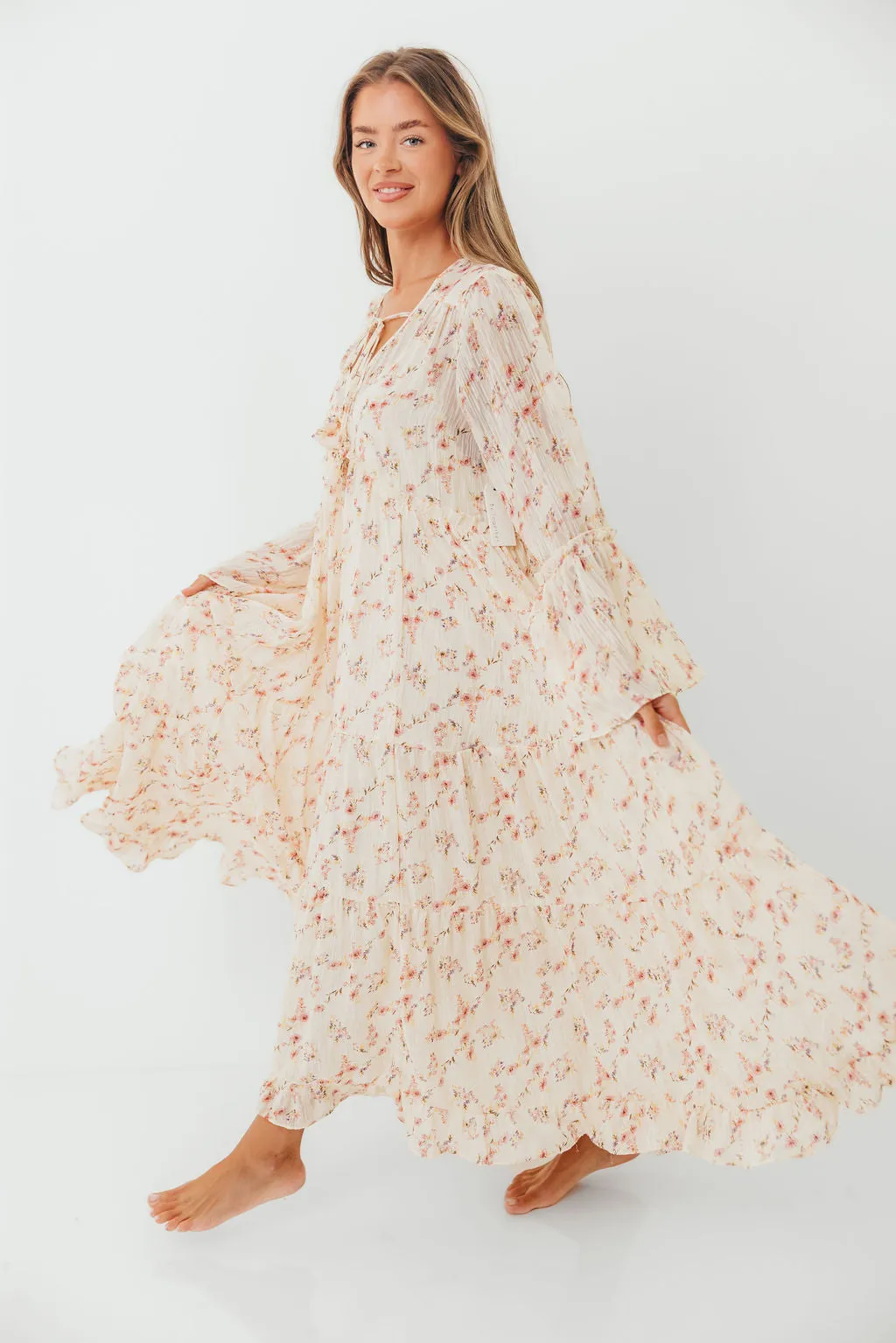 Lisa Woven Floral V-Neck Maxi Dress with Detachable Liner in Cream Multi - Bump Friendly sold by Worth Collective product image thumbnail 2