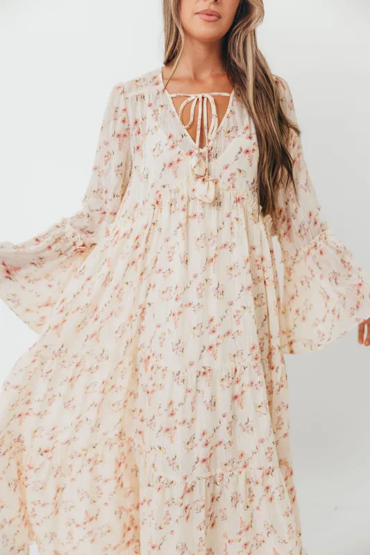 Lisa Woven Floral V-Neck Maxi Dress with Detachable Liner in Cream Multi - Bump Friendly made by Worth Collective