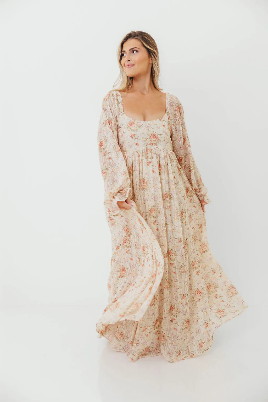 Rosey Woven Floral Print Empire Maxi Dress in Cream Multi - Bump Friendly sold by Worth Collective product image thumbnail 4