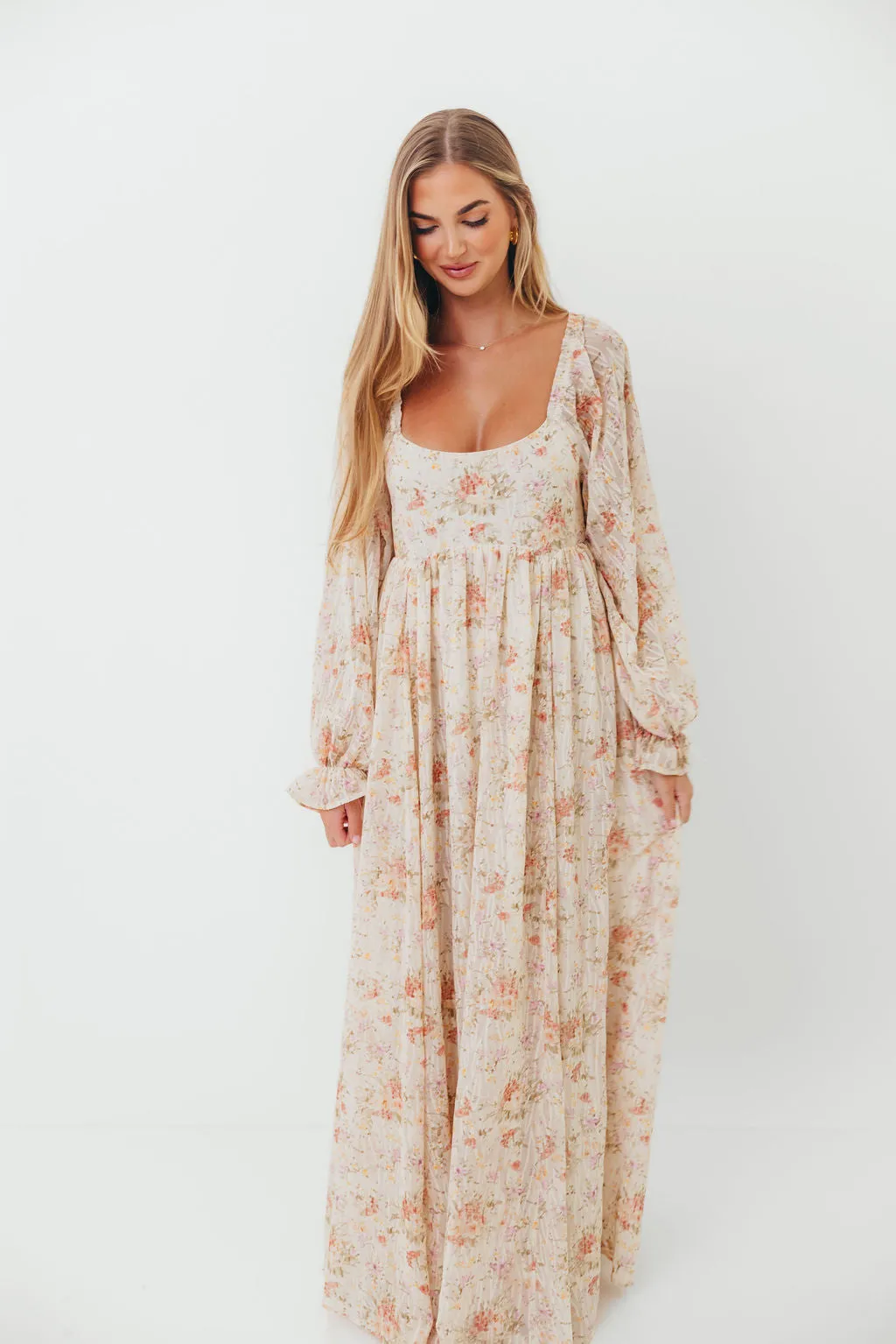Rosey Woven Floral Print Empire Maxi Dress in Cream Multi - Bump Friendly sold by Worth Collective product image thumbnail 2