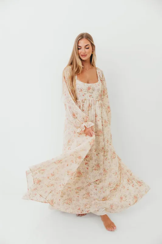 Rosey Woven Floral Print Empire Maxi Dress in Cream Multi - Bump Friendly sold by Worth Collective