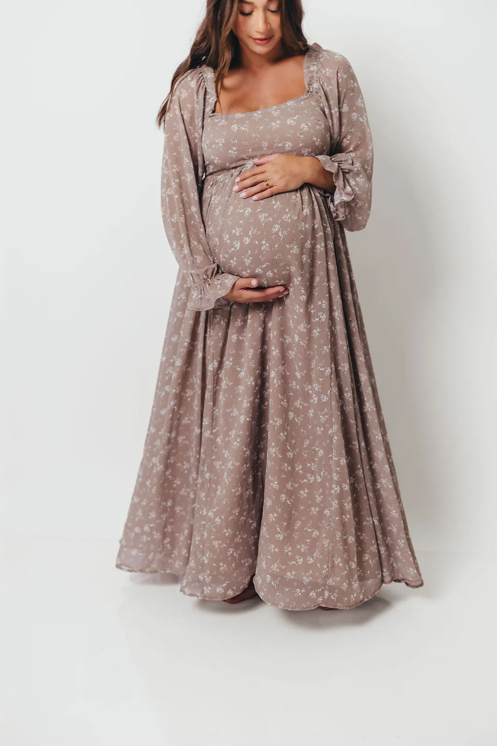 Amy Floral Long Sleeve Maxi Dress in Mocha Multi - Bump Friendly sold by Worth Collective product image thumbnail 5