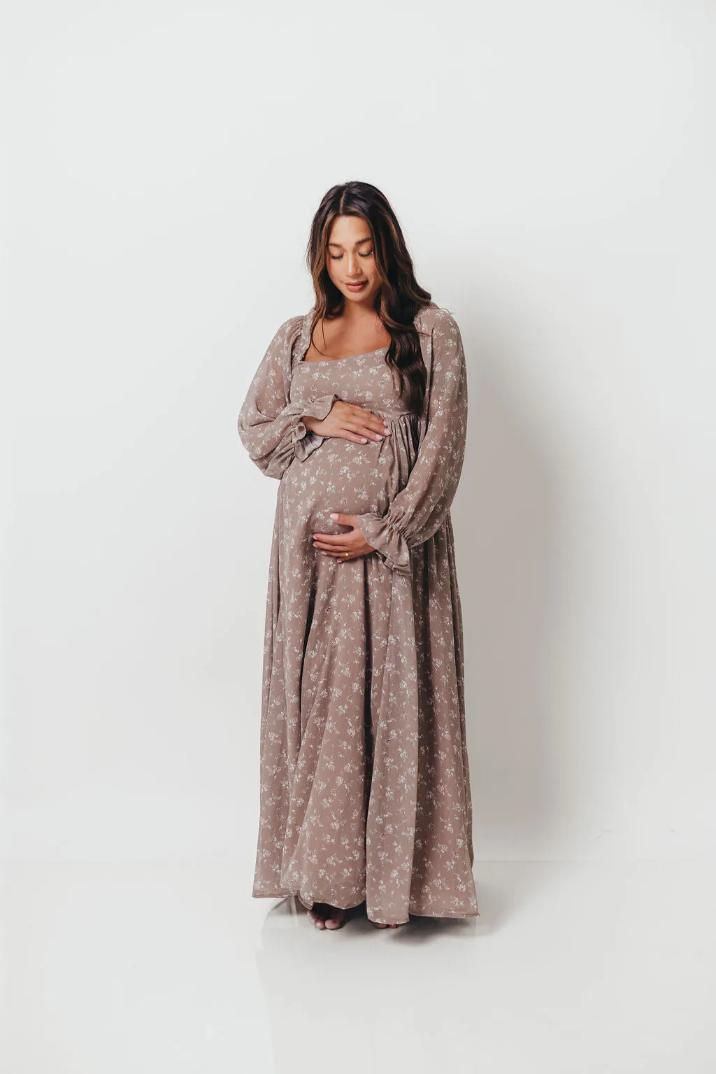 Amy Floral Long Sleeve Maxi Dress in Mocha Multi - Bump Friendly sold by Worth Collective product image thumbnail 2