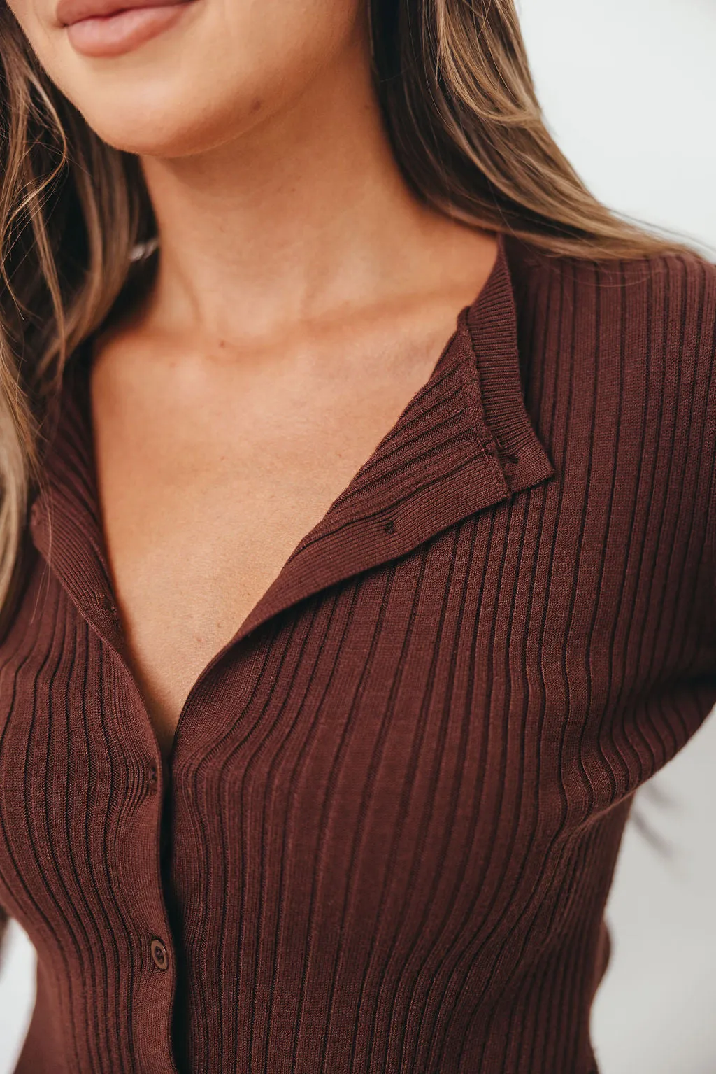 Marni Lace Hem Rib Knit Cardigan Top in Choco sold by Worth Collective product image thumbnail 2