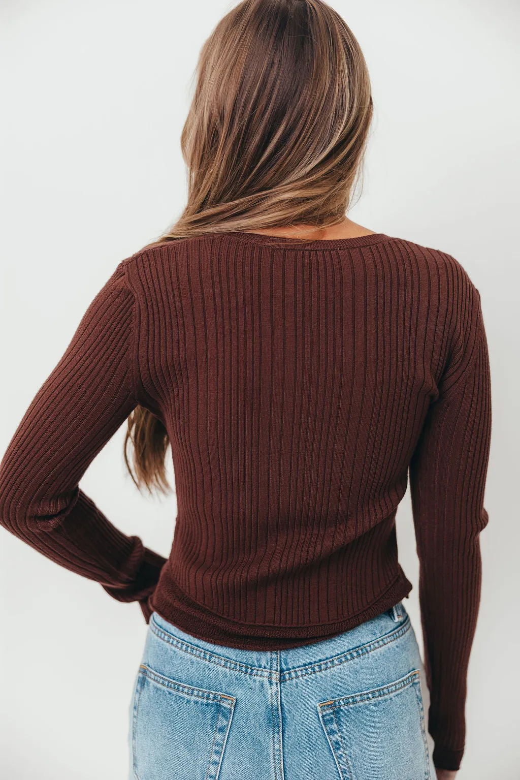 Marni Lace Hem Rib Knit Cardigan Top in Choco sold by Worth Collective product image thumbnail 5