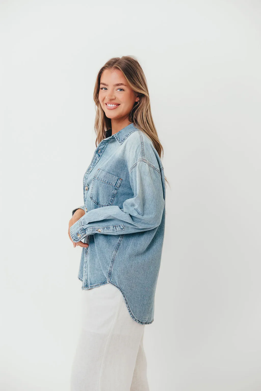 Brookings Denim Long Sleeve Button Down Top in Blue Denim sold by Worth Collective product image thumbnail 4