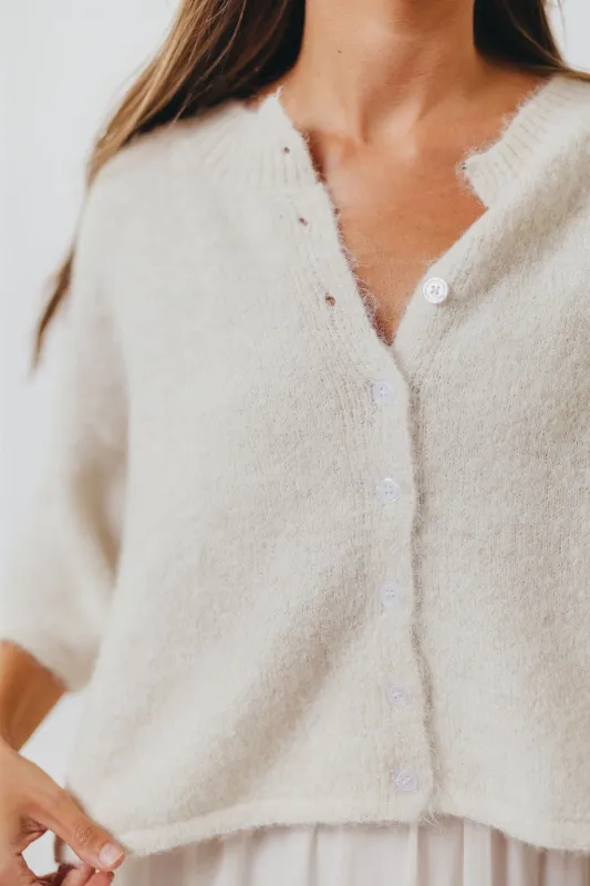 Chutney Button-Up Half Sleeve Knit Cardigan Top in Ivory sold by Worth Collective