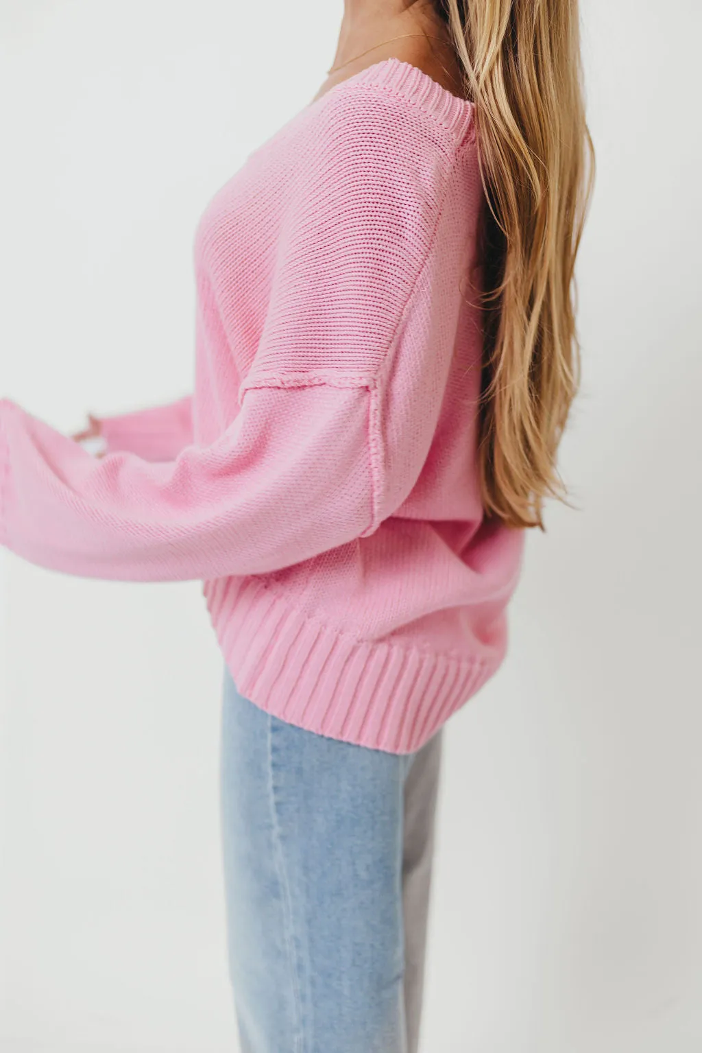 Lola 100% Cotton Scoop Neck Drop Shoulder Knit Sweater in Pink sold by Worth Collective product image thumbnail 4
