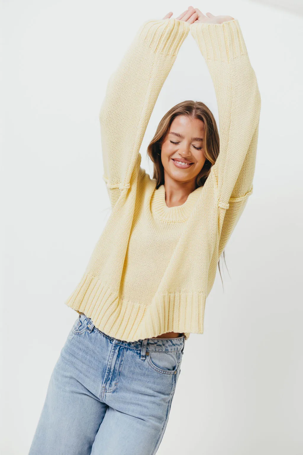 Lola 100% Cotton Scoop Neck Drop Shoulder Knit Sweater in Lemon sold by Worth Collective product image thumbnail 3