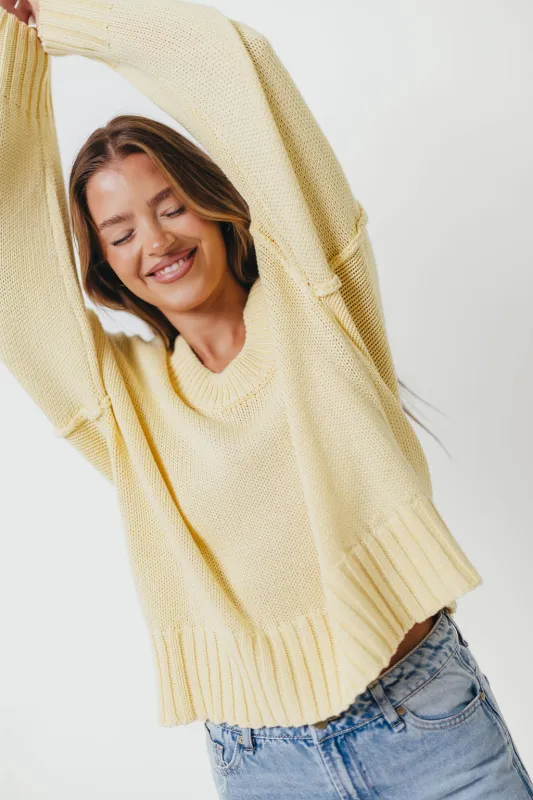 Lola 100% Cotton Scoop Neck Drop Shoulder Knit Sweater in Lemon sold by Worth Collective