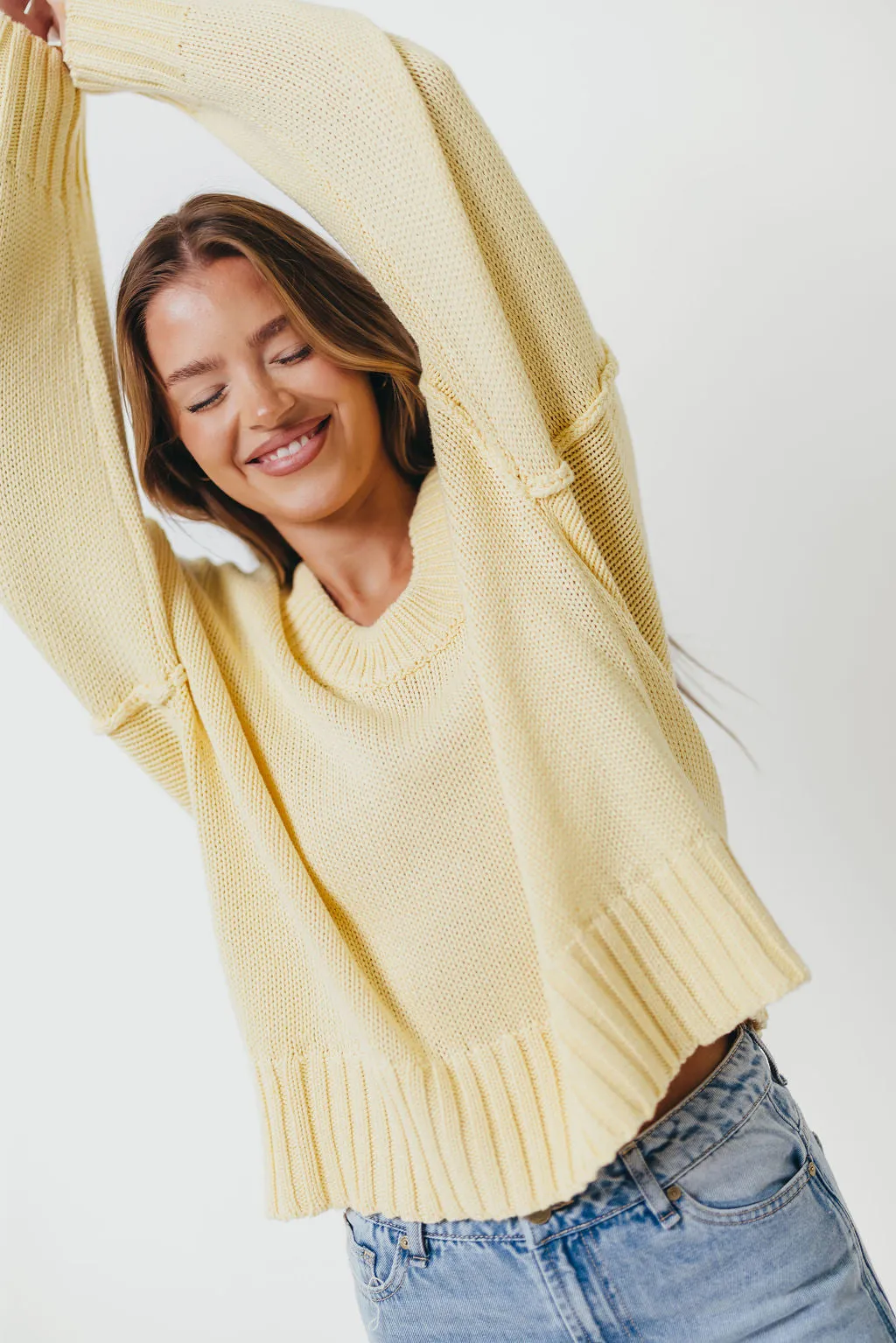 Lola 100% Cotton Scoop Neck Drop Shoulder Knit Sweater in Lemon sold by Worth Collective