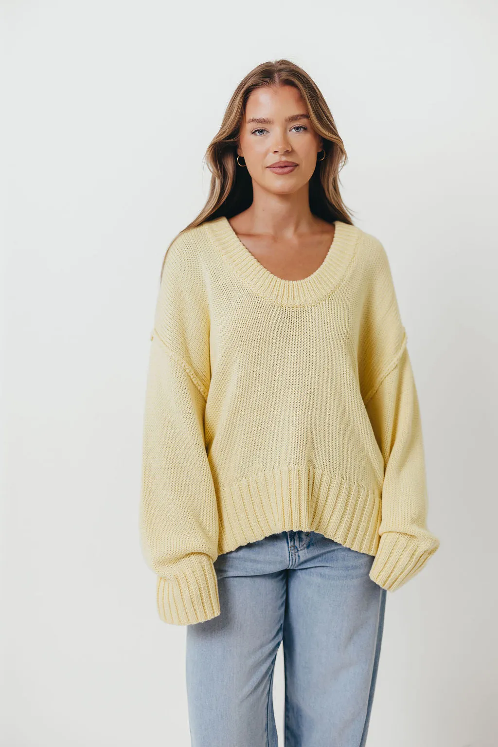 Lola 100% Cotton Scoop Neck Drop Shoulder Knit Sweater in Lemon sold by Worth Collective product image thumbnail 4
