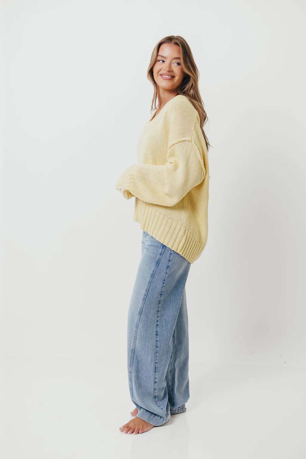 Lola 100% Cotton Scoop Neck Drop Shoulder Knit Sweater in Lemon sold by Worth Collective product image thumbnail 5