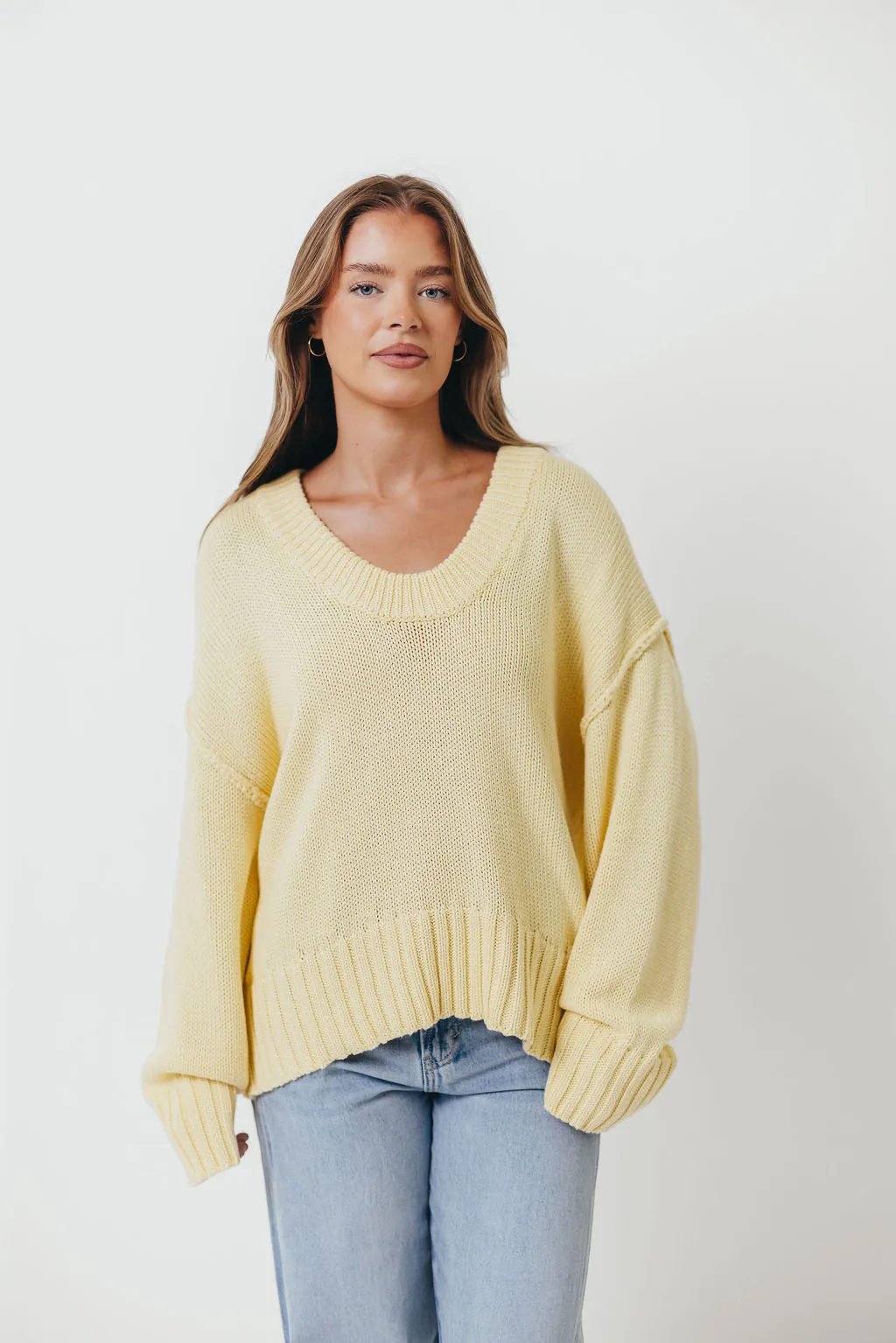 Lola 100% Cotton Scoop Neck Drop Shoulder Knit Sweater in Lemon sold by Worth Collective product image thumbnail 2