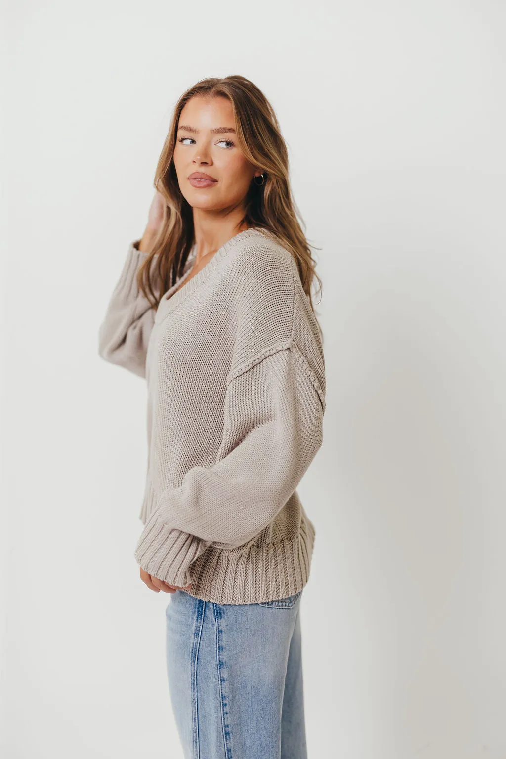Lola 100% Cotton Scoop Neck Drop Shoulder Knit Sweater in Grey sold by Worth Collective product image thumbnail 5