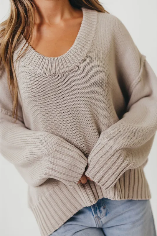 Lola 100% Cotton Scoop Neck Drop Shoulder Knit Sweater in Grey sold by Worth Collective