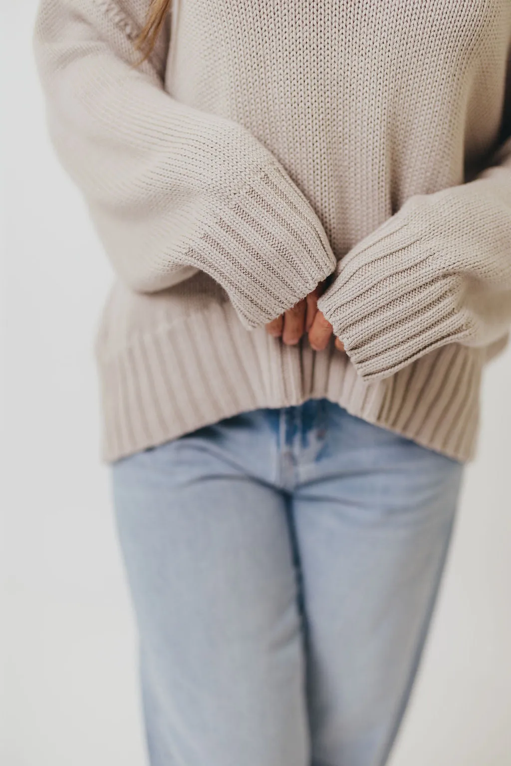 Lola 100% Cotton Scoop Neck Drop Shoulder Knit Sweater in Grey sold by Worth Collective product image thumbnail 4