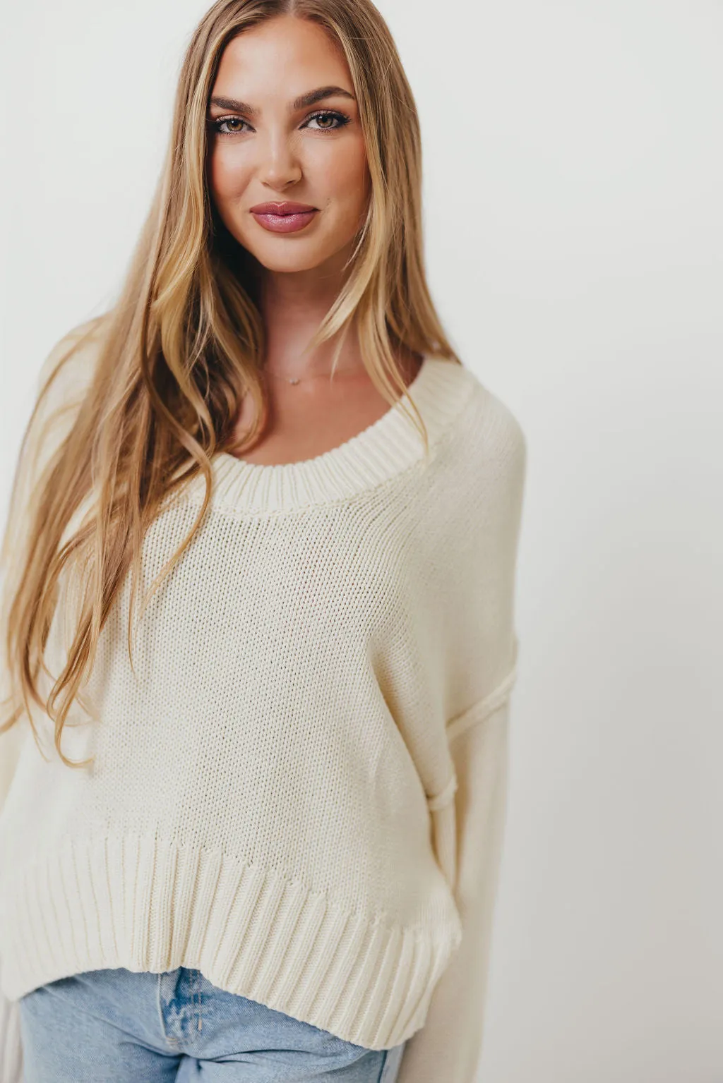 Lola 100% Cotton Scoop Neck Drop Shoulder Knit Sweater in Cream (Final Few! No Restock) sold by Worth Collective product image thumbnail 5