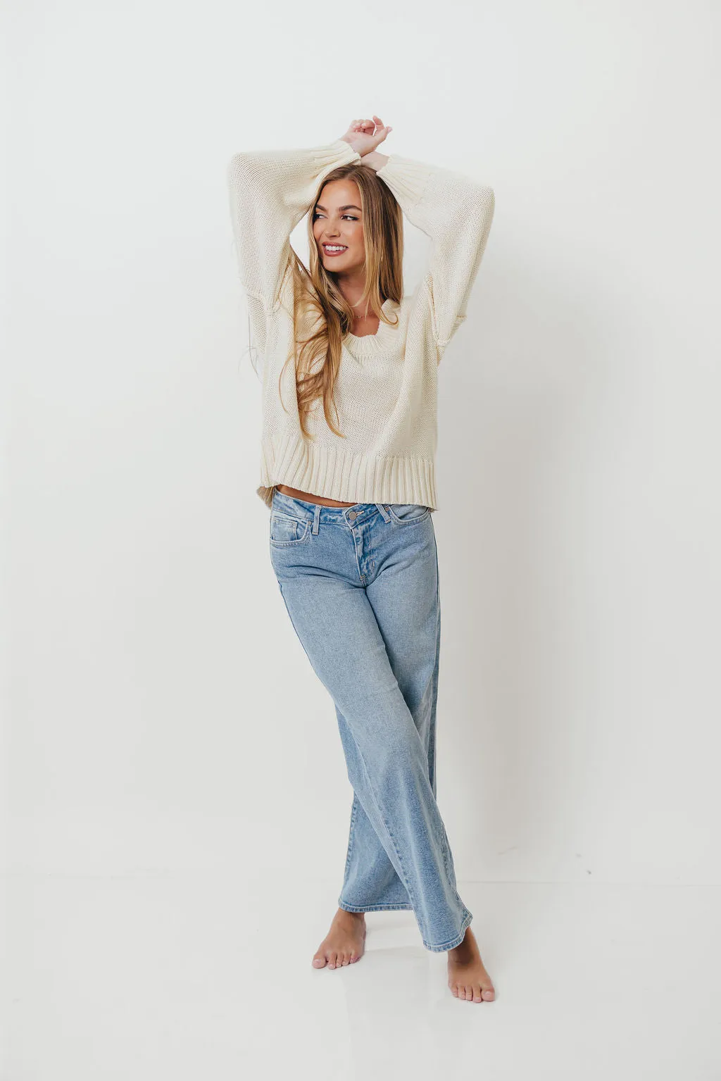 Lola 100% Cotton Scoop Neck Drop Shoulder Knit Sweater in Cream (Final Few! No Restock) sold by Worth Collective product image thumbnail 4