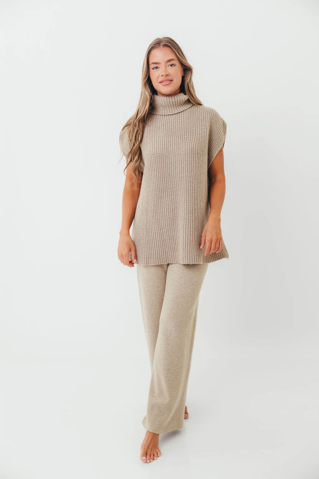 Hilaria Turtle Neck Sweater Top and Pants Set in Stone sold by Worth Collective