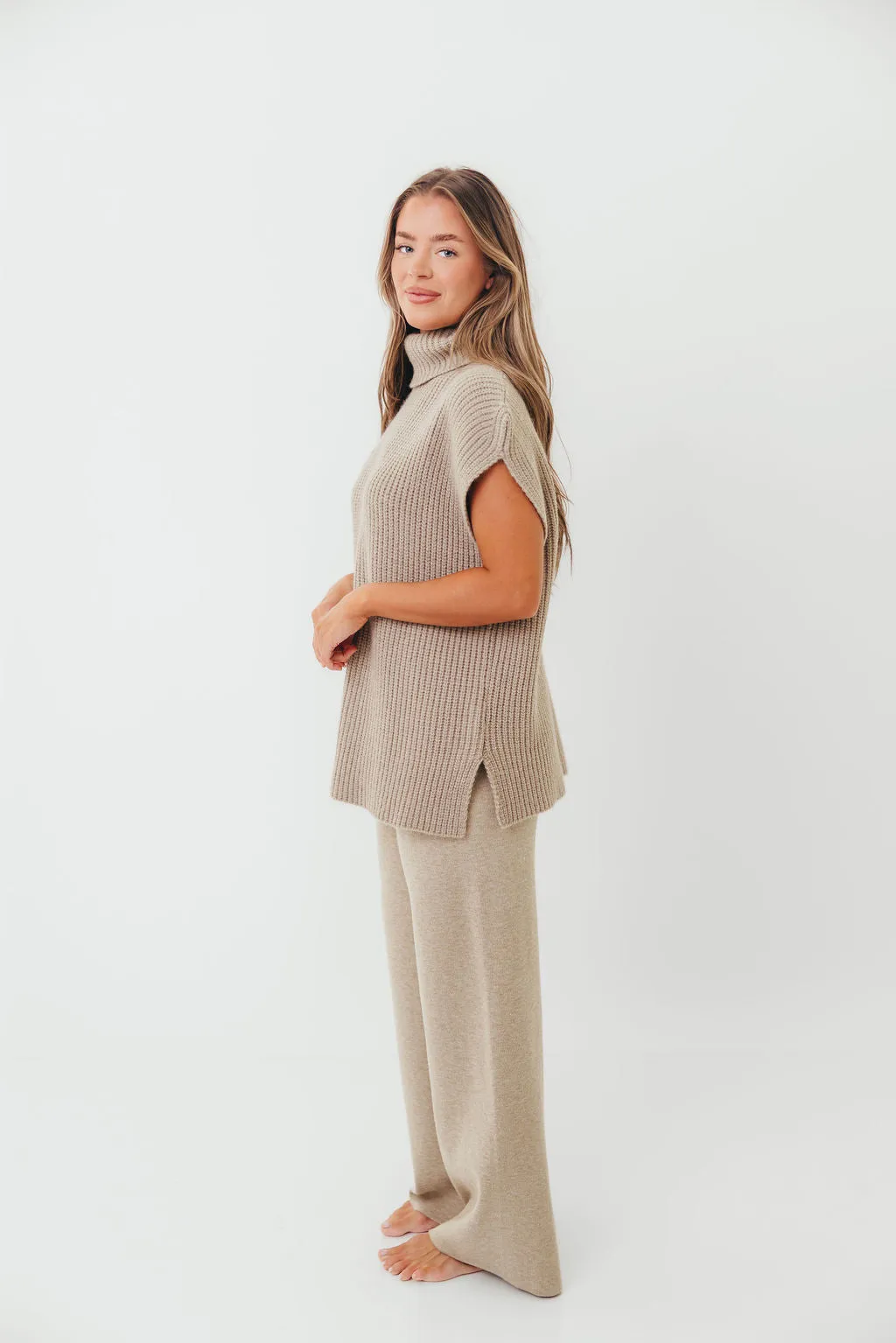 Hilaria Turtle Neck Sweater Top and Pants Set in Stone sold by Worth Collective product image thumbnail 2