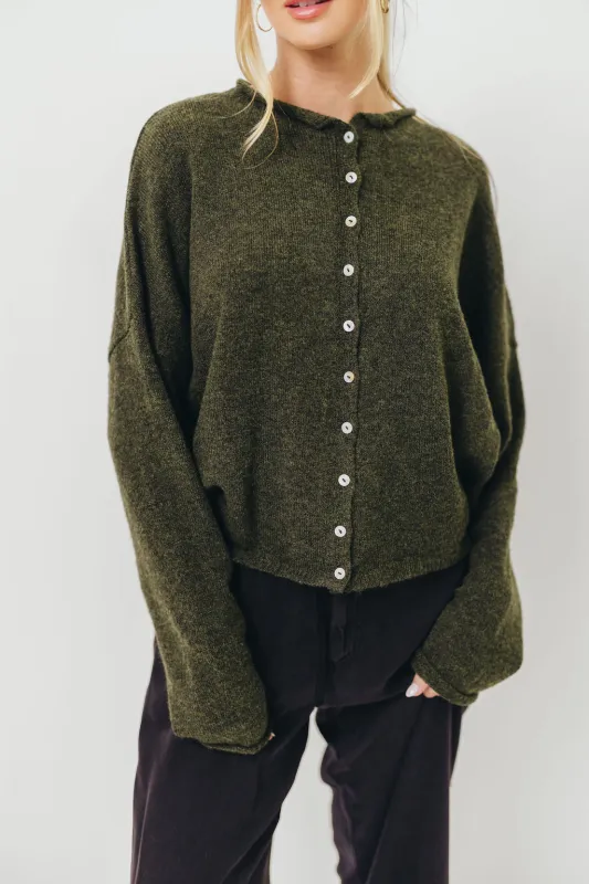 Piper Cardigan Top in Hunter Green sold by Worth Collective