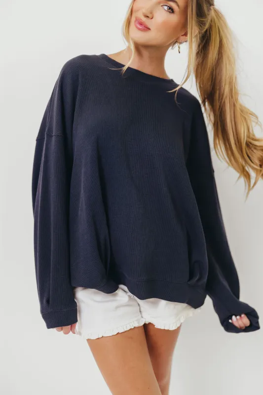 Around Town Crew Pullover in Dark Navy sold by Worth Collective