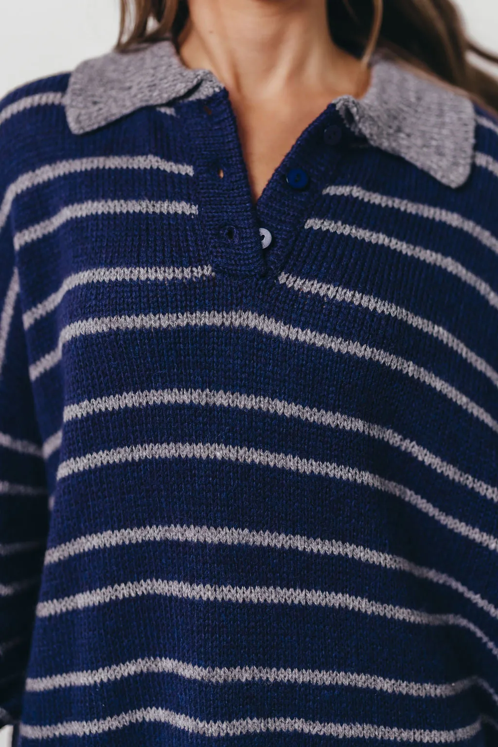 Rochelle Stripe Sweater with Contrast Collar in Navy sold by Worth Collective product image thumbnail 3
