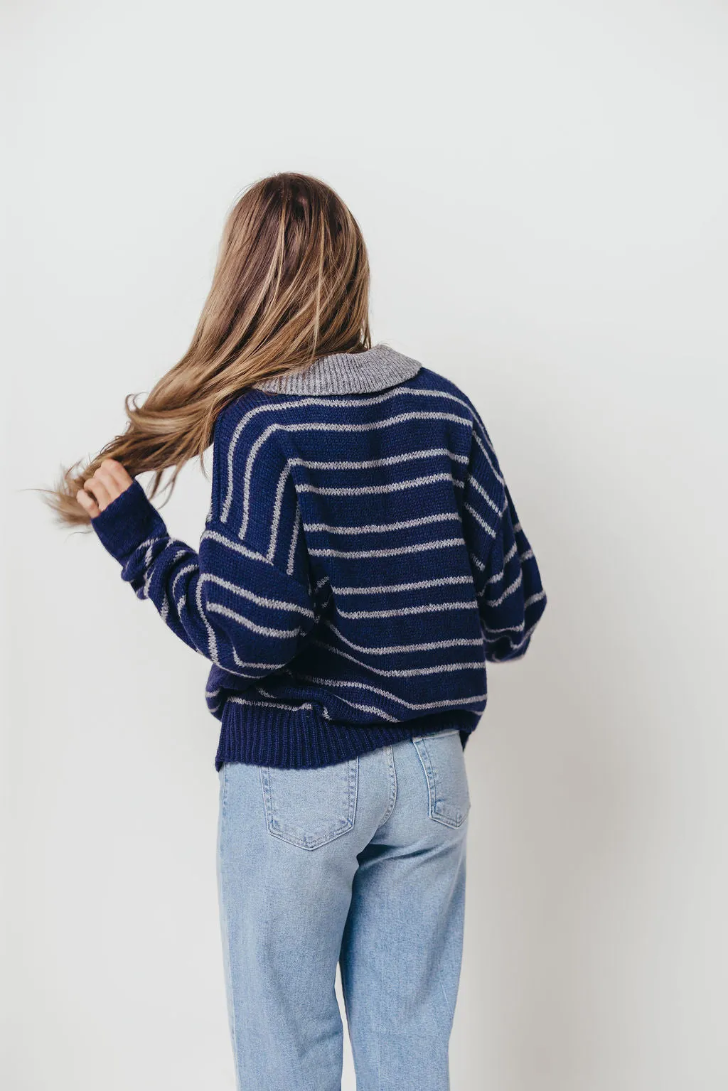 Rochelle Stripe Sweater with Contrast Collar in Navy sold by Worth Collective product image thumbnail 5