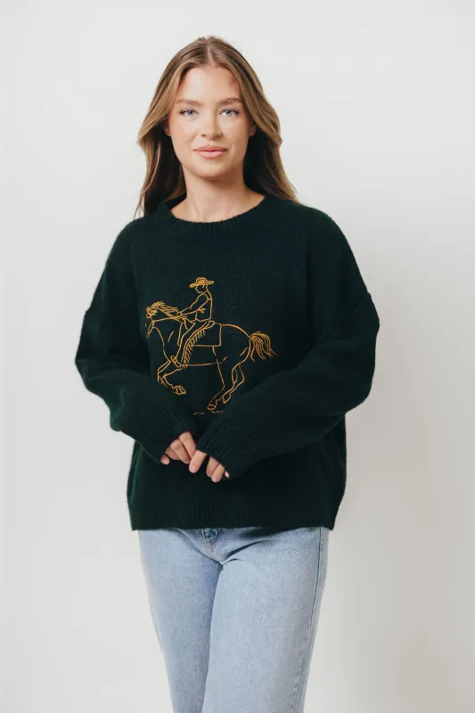Virginia Embroidered Cowboy Knit Sweater in Deep Forest *Final Sale* sold by Worth Collective