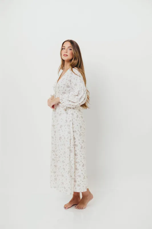 Hunter 100% Cotton Gauze Maxi Dress with Detail Trimming in Ivory Pink Floral - Bump Friendly and Inclusive Sizing sold by Worth Collective