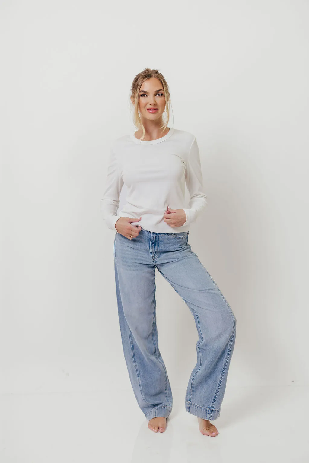 Kathy Long Sleeve Tee in White sold by Worth Collective