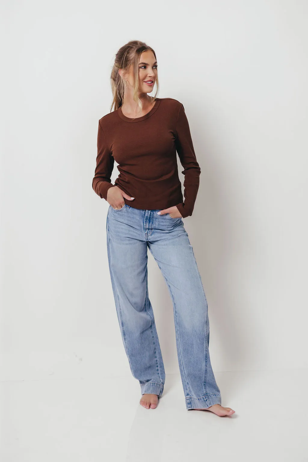 Kathy Long Sleeve Tee in Brown *Final Sale* sold by Worth Collective