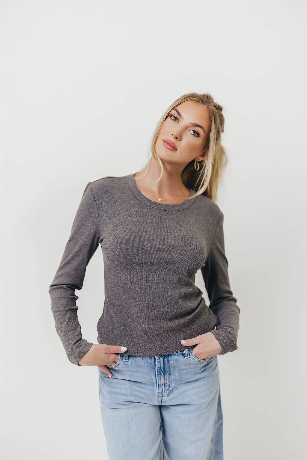 Kathy Long Sleeve Tee in Charcoal *Final Sale* sold by Worth Collective