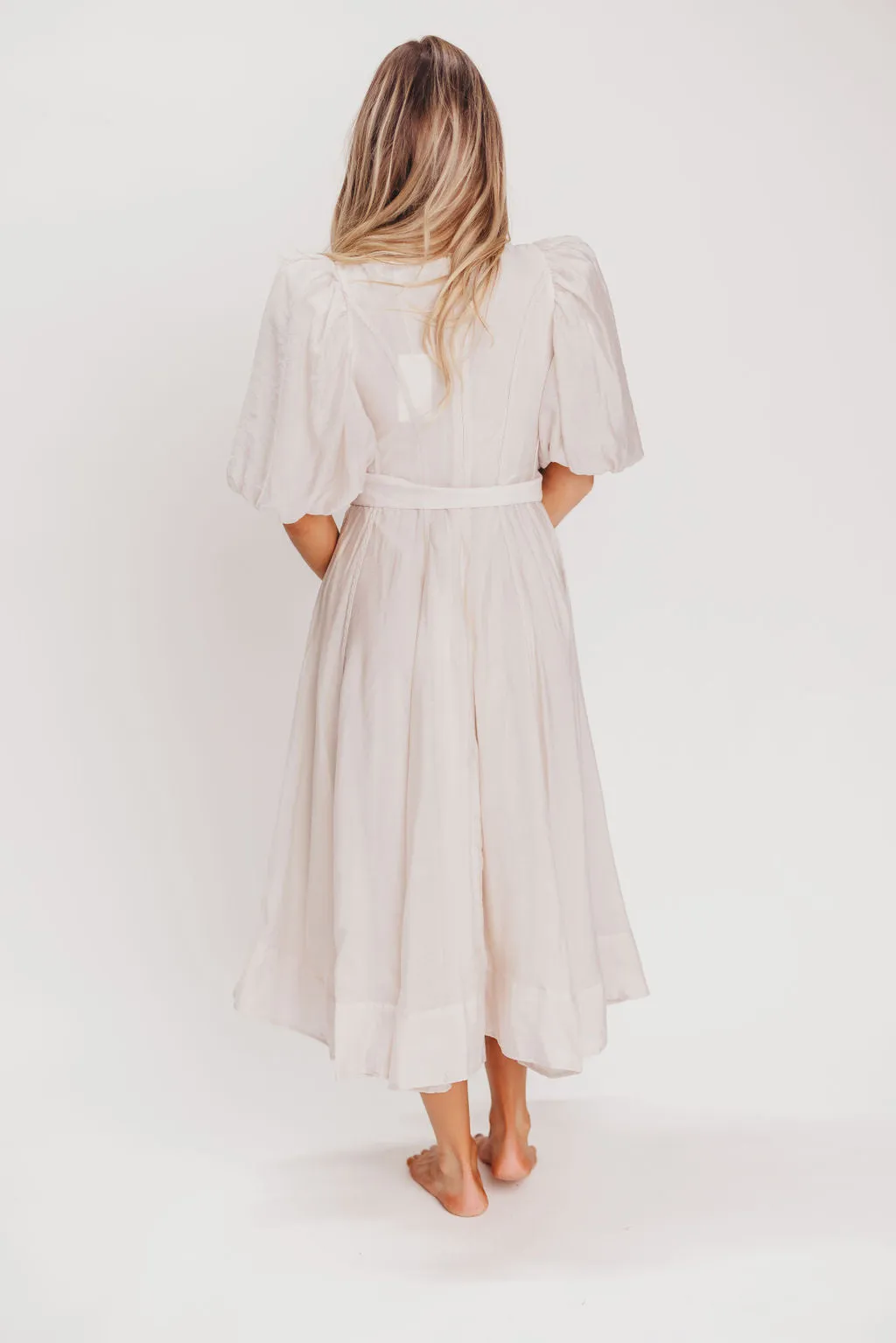 Courtney Puffed Sleeve Midi Dress with Belt in Natural sold by Worth Collective product image thumbnail 5