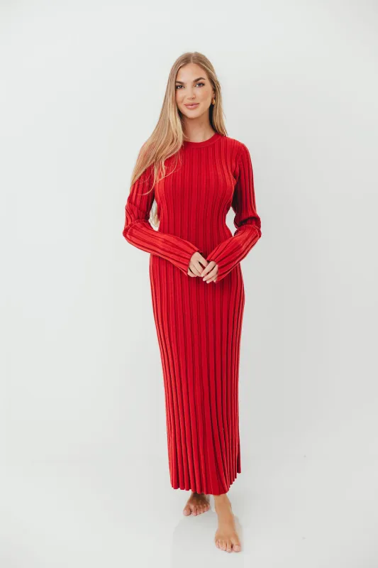 Colette Luxe Premium Long Sleeve Knit Maxi Dress in Muted Red - Bump Friendly *Final Sale* sold by Worth Collective