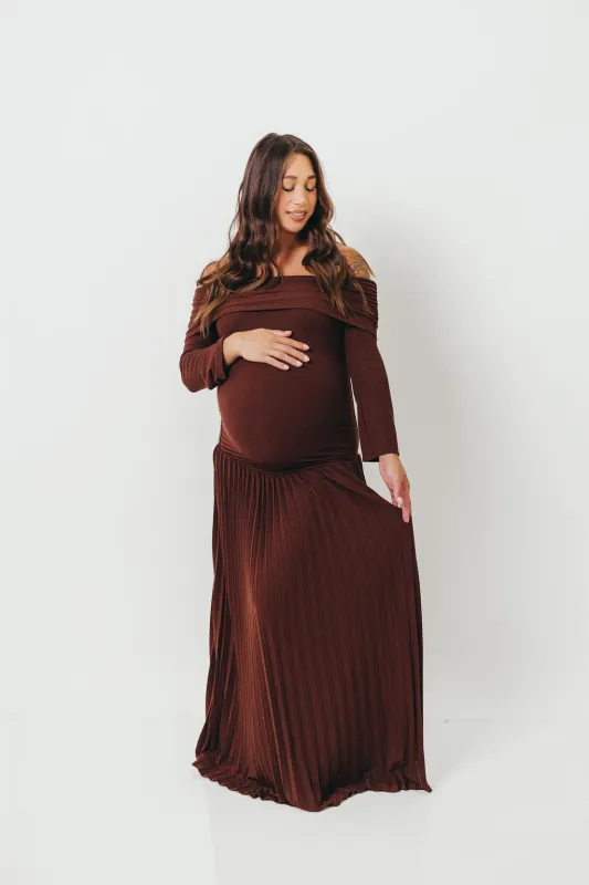 Lennox Long Sleeve Maxi Dress in Brown - Bump Friendly sold by Worth Collective