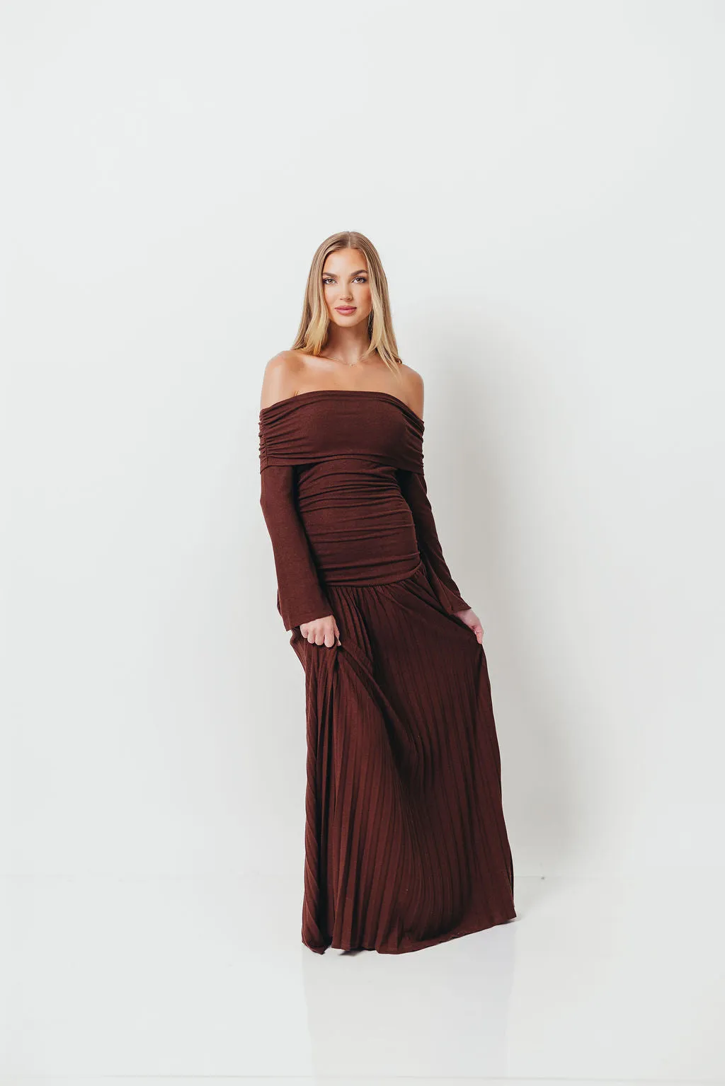 Lennox Long Sleeve Maxi Dress in Brown - Bump Friendly sold by Worth Collective product image thumbnail 3
