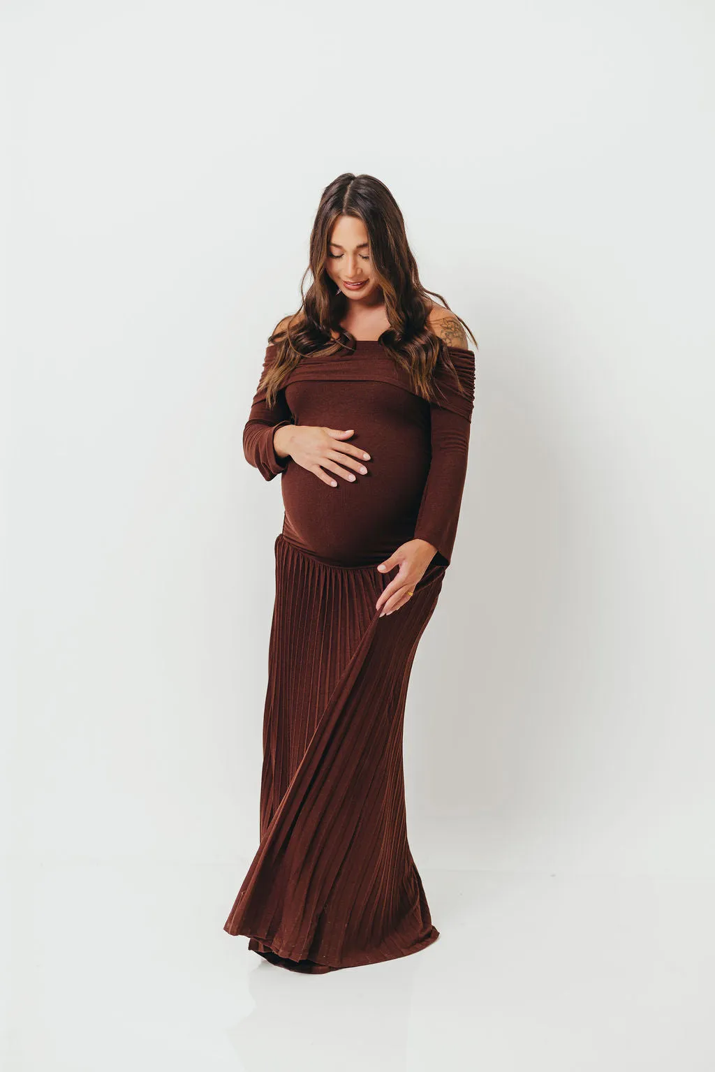 Lennox Long Sleeve Maxi Dress in Brown - Bump Friendly sold by Worth Collective product image thumbnail 5