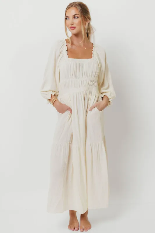 Dawn 100% Cotton Gauze Midi Dress in Soy sold by Worth Collective