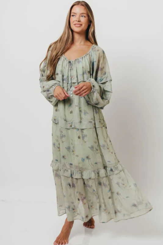 Wildwood Ruffled Maxi Dress in Sage Multi with Detachable Liner *Final Sale* sold by Worth Collective