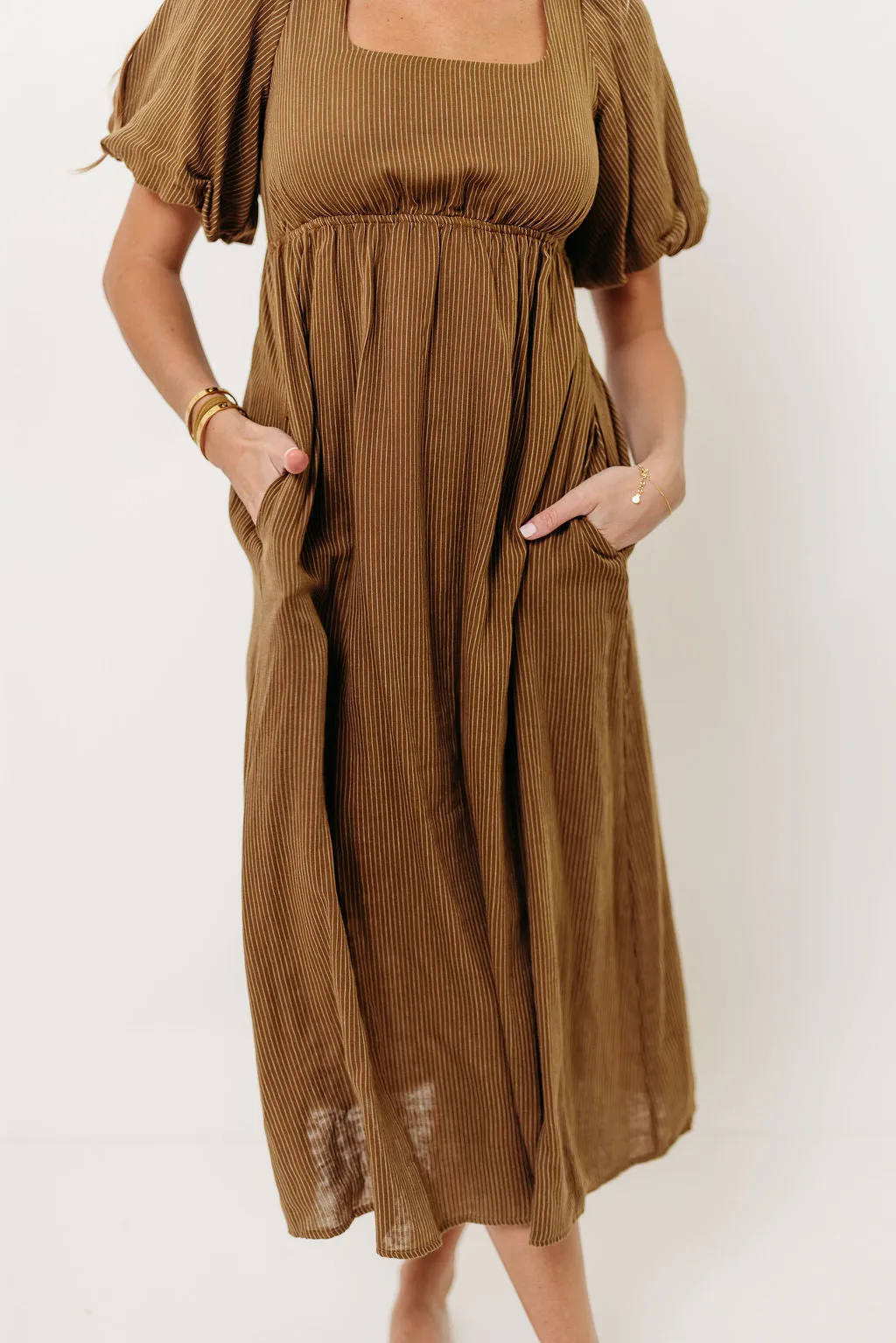 Phoebe Midi Dress in Camel/Cream - No restock sold by Worth Collective