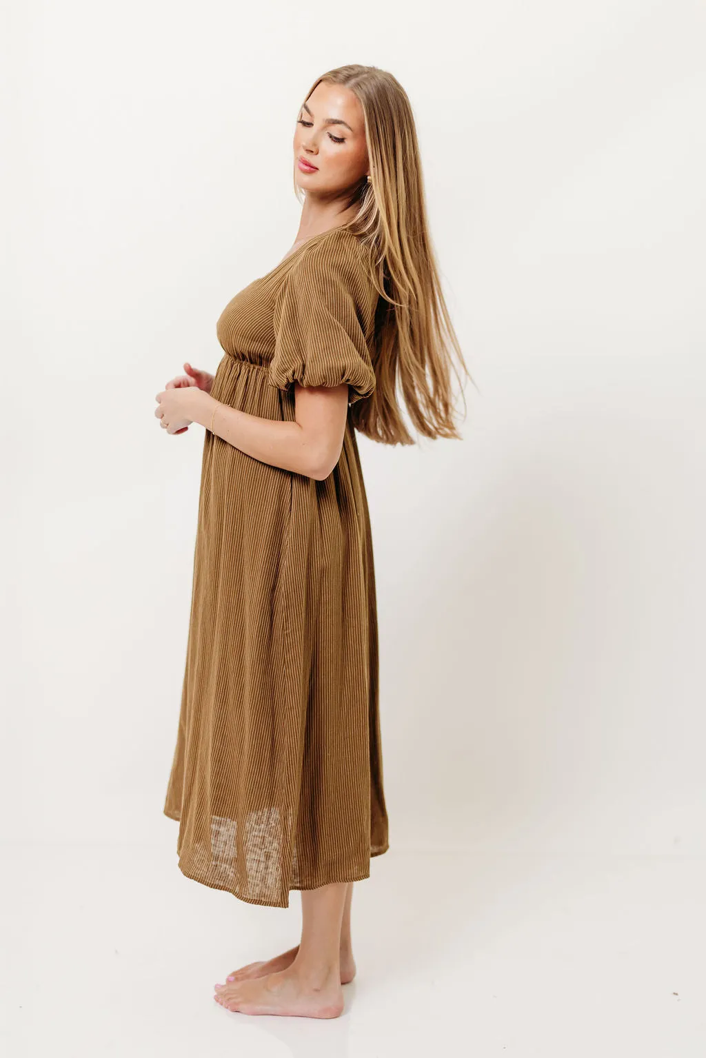 Phoebe Midi Dress in Camel/Cream - No restock sold by Worth Collective product image thumbnail 3