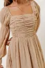 Maxine Ruched Chiffon Maxi Dress in Taupe sold by Worth Collective