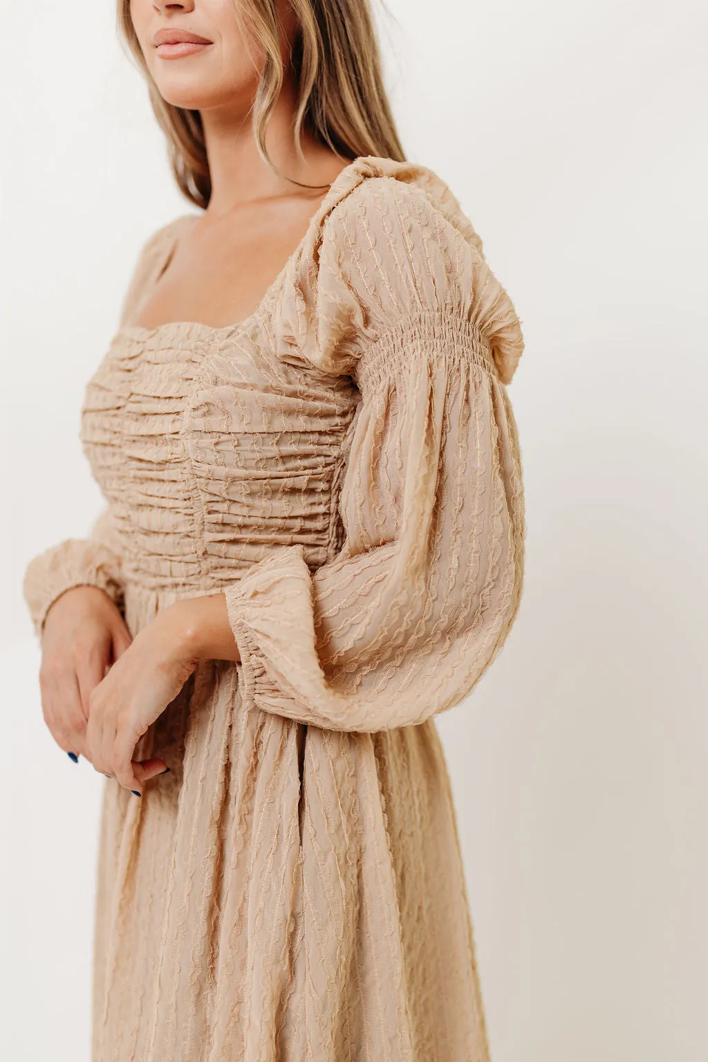 Maxine Ruched Chiffon Maxi Dress in Taupe sold by Worth Collective product image thumbnail 3