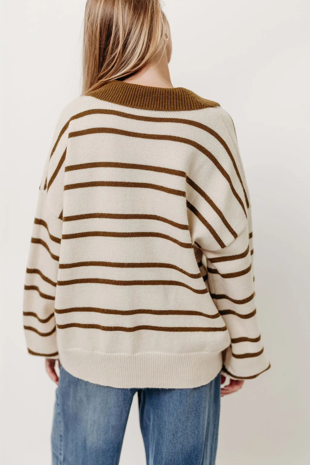 Juno Collared Sweater in Ivory Olive Stripe *Final Sale* sold by Worth Collective product image thumbnail 4