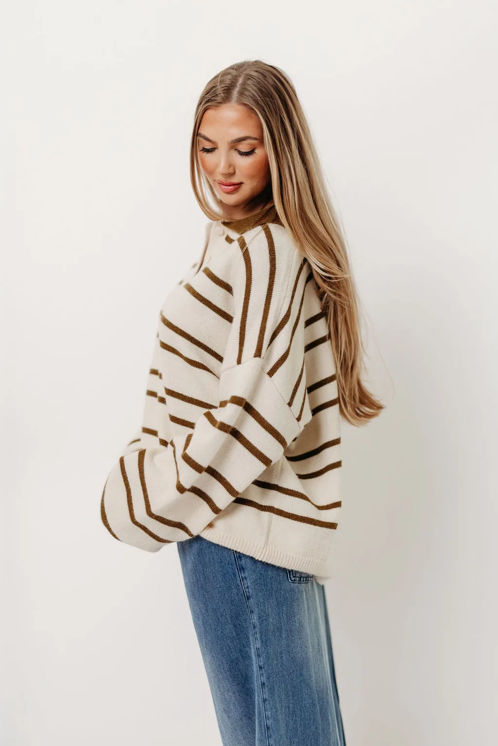 Juno Collared Sweater in Ivory Olive Stripe *Final Sale* sold by Worth Collective product image thumbnail 3