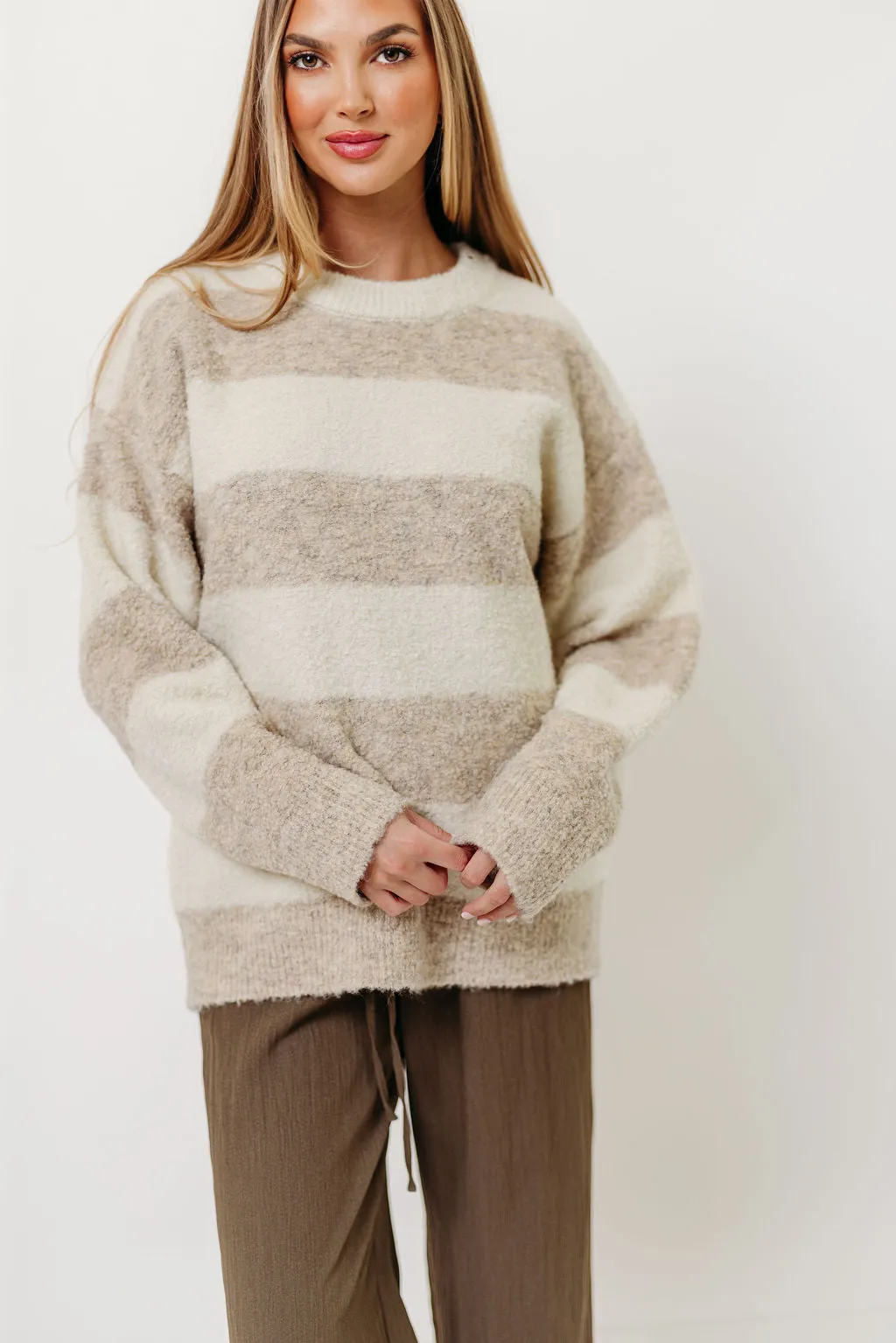 Hollis Textured Sweater in Cream Taupe sold by Worth Collective