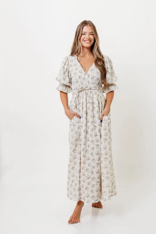 The Ari 100% Cotton Maxi Dress in Blue/Brown - Maternity and Nursing Friendly sold by Worth Collective