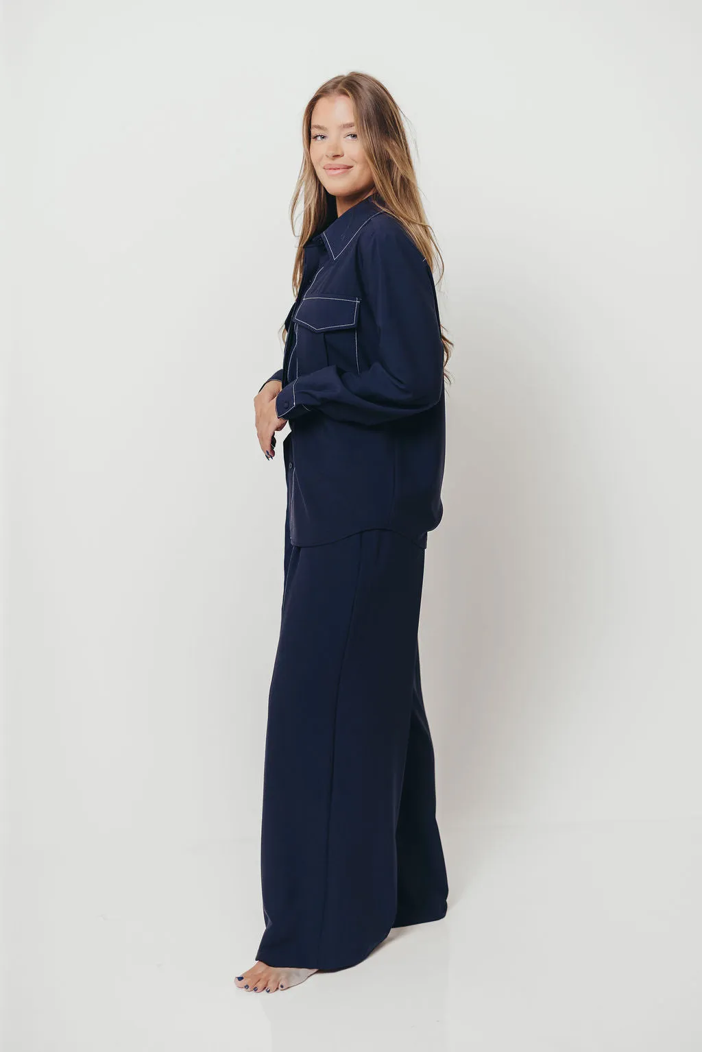 Greer Contrast Stitch Belted Trousers in Midnight Blue *Final Sale* sold by Worth Collective product image thumbnail 4